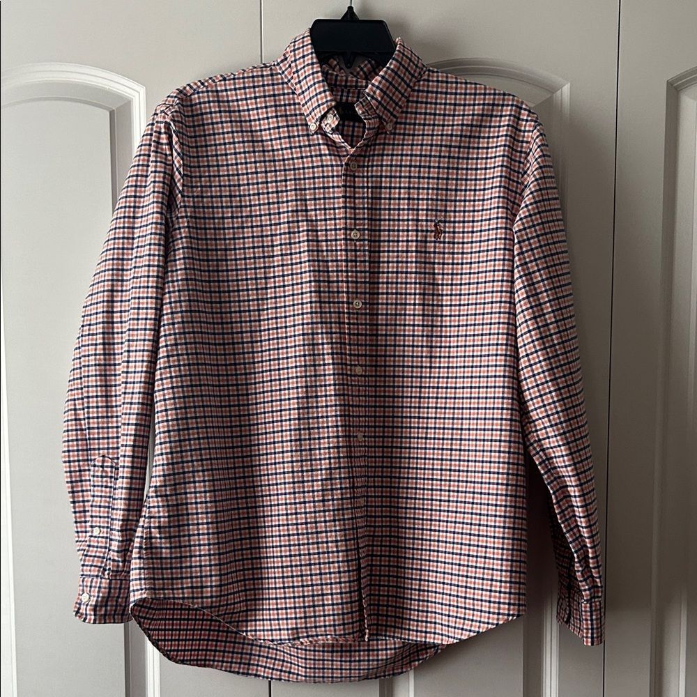 Ralph Lauren Men's Plaid Shirt Orange and Blue Size XL